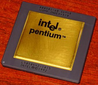 Intel Pentium 60 MHz CPU, A80501-60, sSpec: SX948, Icomp Index=510 (Goldcap) 1992
